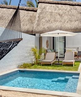 Beautiful square pool in a small tropical villa.